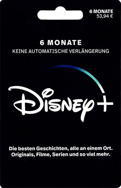 Disney +  POSA  6 Monate (nur DE)
Verkauf erfolgt im Namen u. auf Rechnung
des Gutscheinausstellers