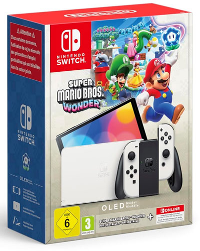 Switch   Konsole  OLED Weiß Super Mario Bros. Won.
 inkl. Super Mario Bros. Wonder (vorinst.) + 12 Monate