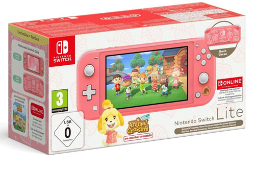 Switch   Konsole  Lite Animal Crossing Melinda
 inkl. Switch Lite Koralle + Animal Crossing New Horizon
 (vorinstalliert + 12 Monate