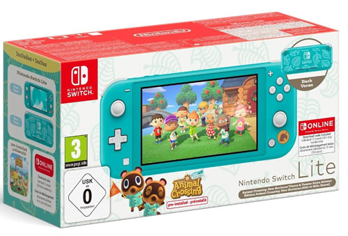 Switch   Konsole  Lite Animal Crossing Nepp
 inkl. Switch Lite Türkis + Animal Crossing New Horizon
 (vorinstalliert) + 12 Monate